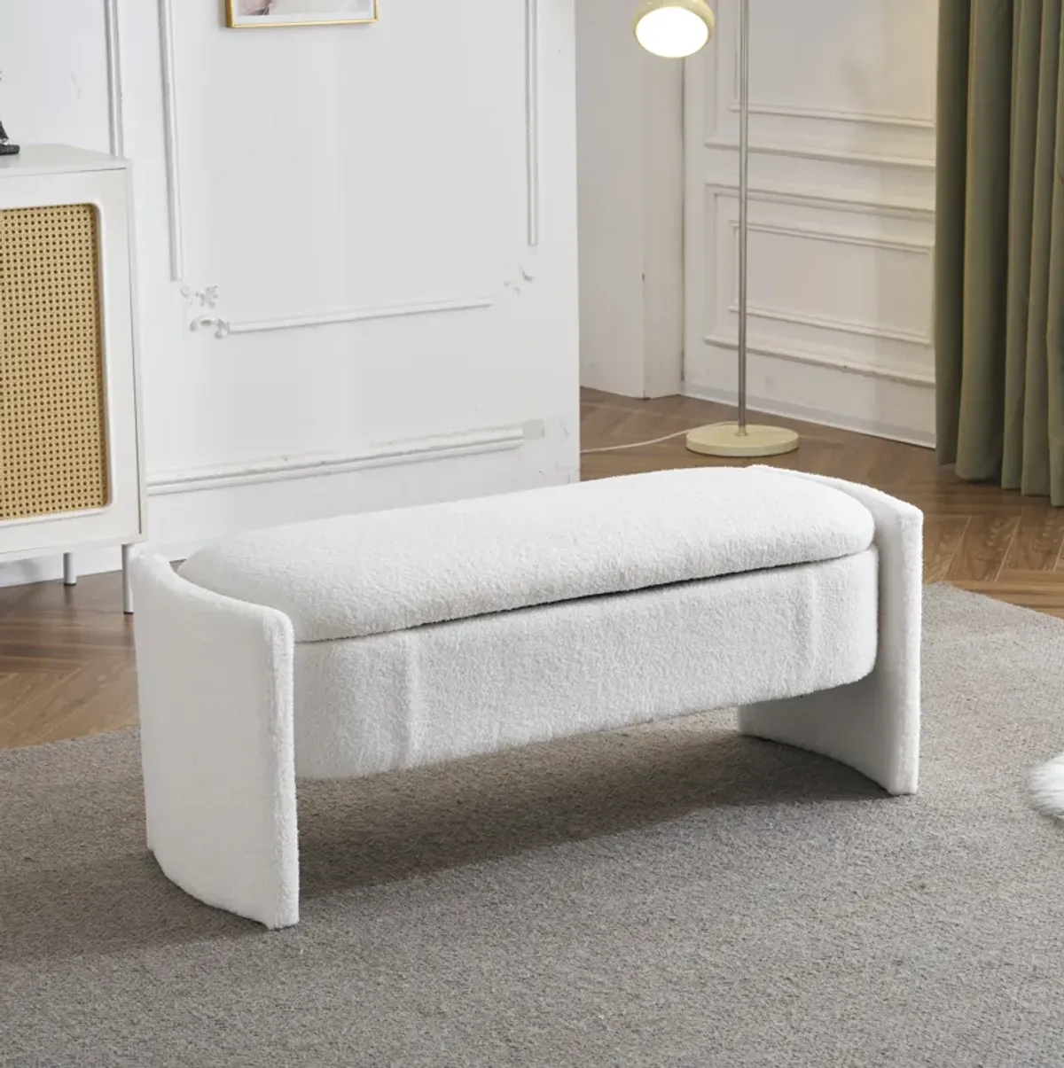 Merax Elegant Boucle Fabric Storage Ottoman Bench