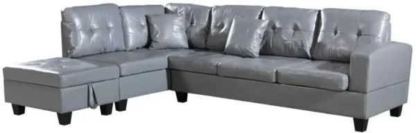 PU Leather Left Chaise Living Room Sofa Set With Storage Ottoman