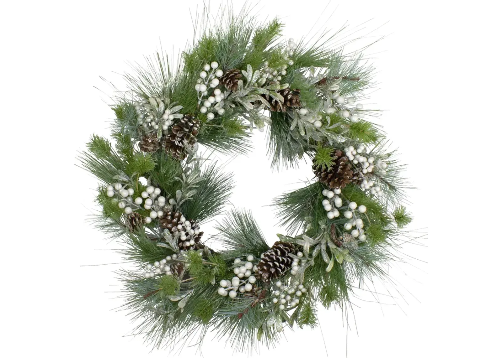 Glittered White Berry and Pinecone Artificial Christmas Wreath  30-Inch  Unlit