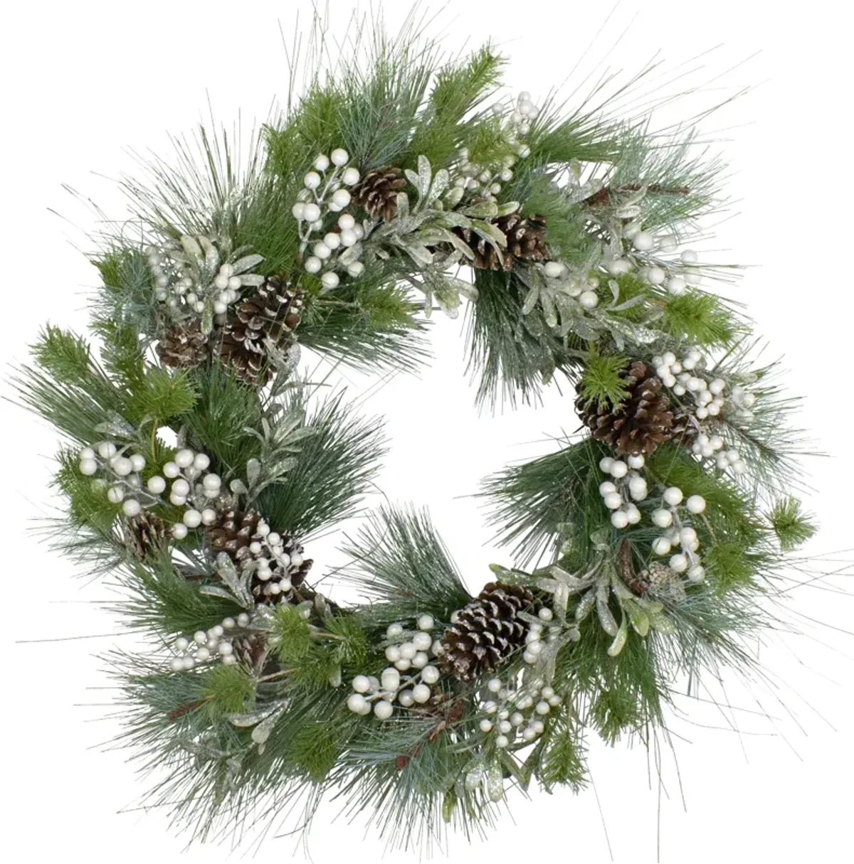 Glittered White Berry and Pinecone Artificial Christmas Wreath  30-Inch  Unlit