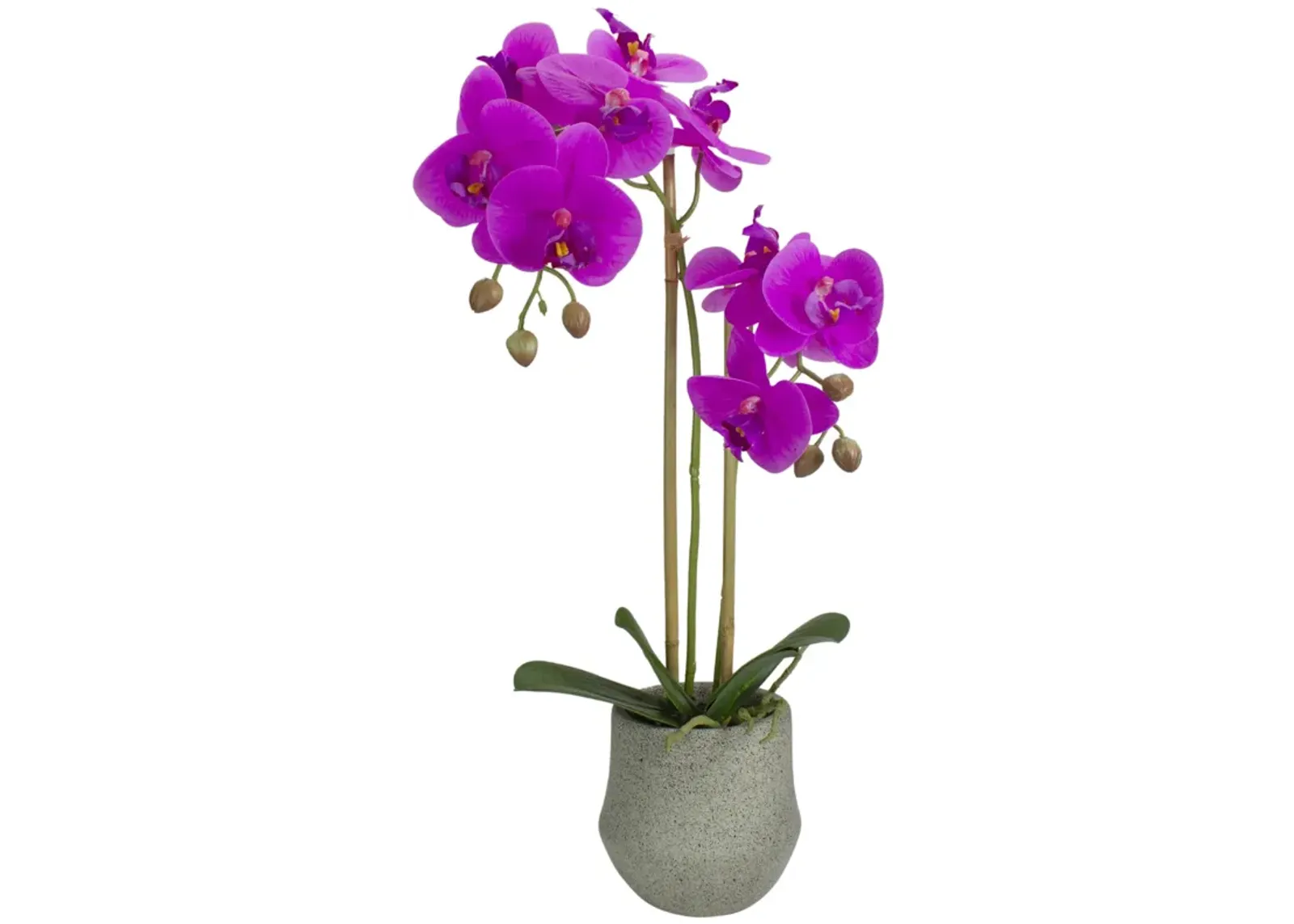 14" Purple Artificial Orchid Plant with a Gray Stone Pot