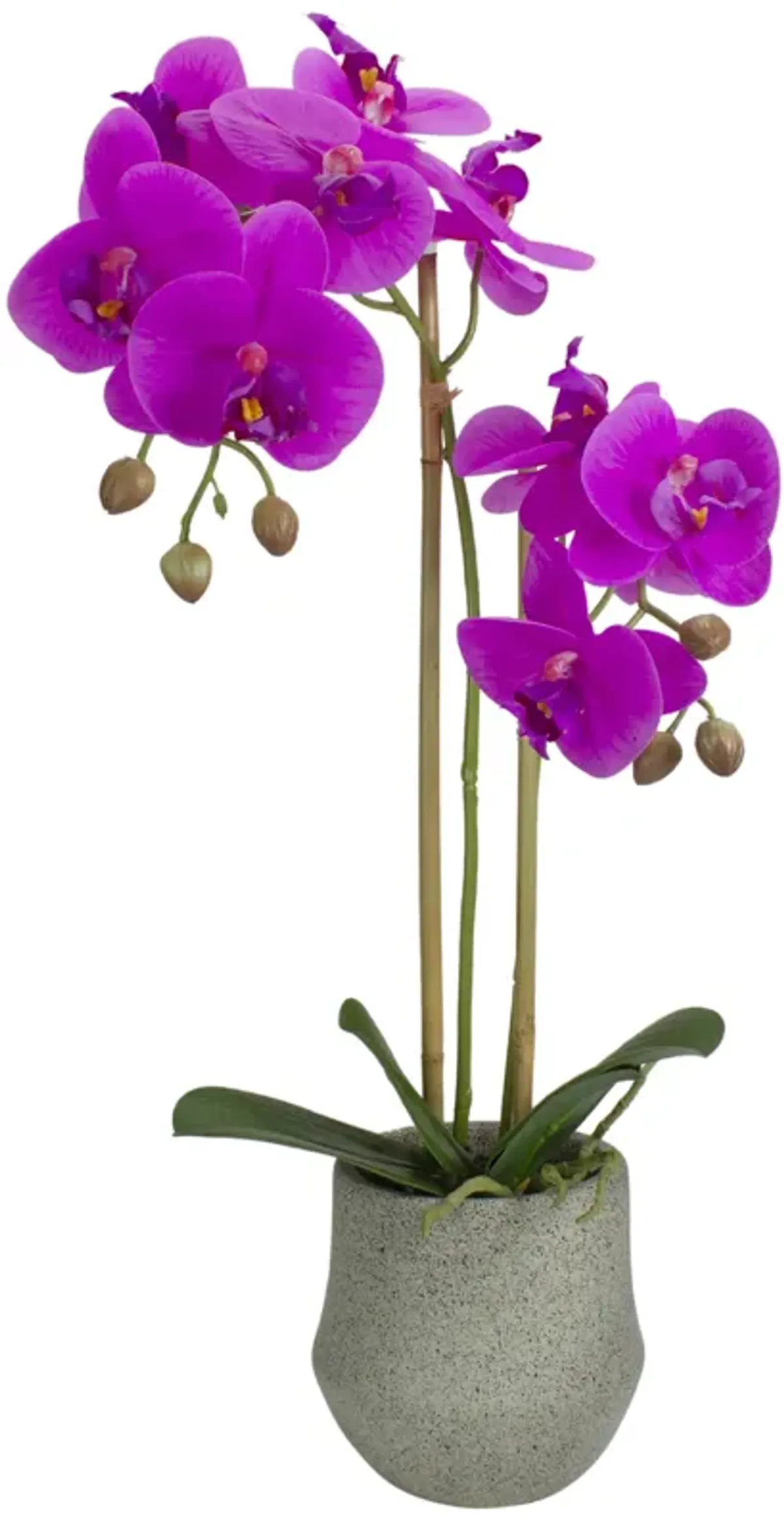 14" Purple Artificial Orchid Plant with a Gray Stone Pot