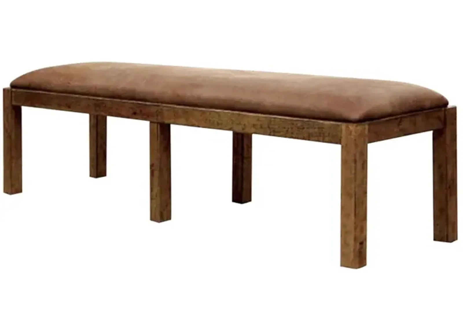 Rectangular Bench with Leatherette Padded Seat and Block Legs, Rustic Brown-Benzara