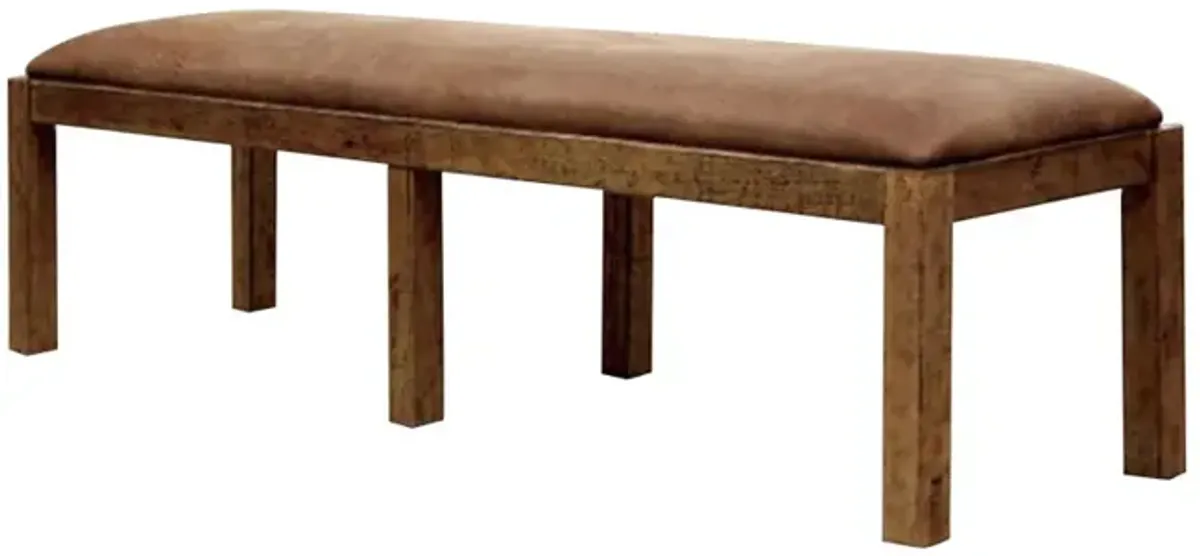 Rectangular Bench with Leatherette Padded Seat and Block Legs, Rustic Brown-Benzara