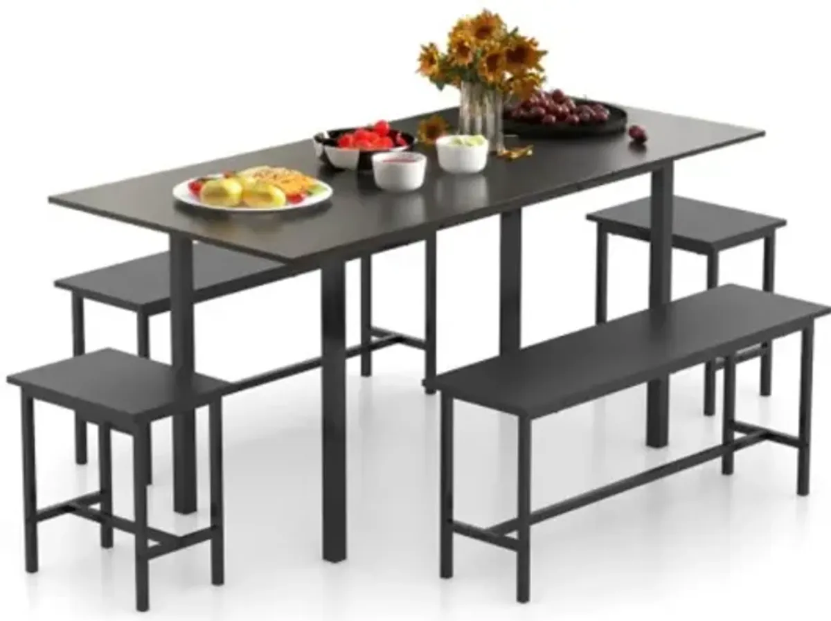 Hivvago 5 Piece Dining Table Set for 4-6 with 2 Benches & 2 Stools for Kitchen Dining Room