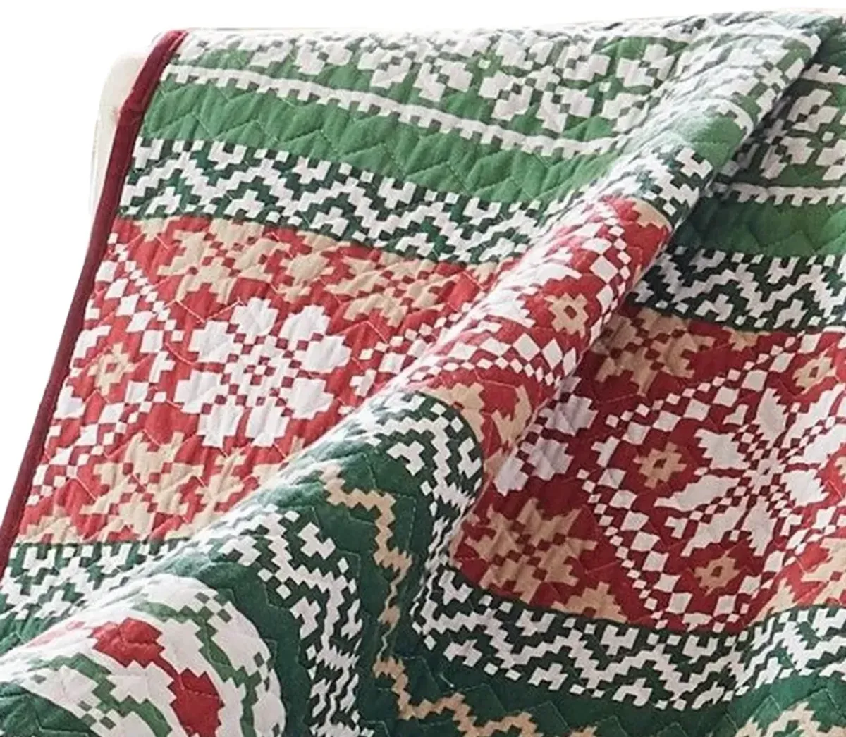 Live 50 x 60 Quilted Throw Blanket, Dutch Velvet, Winter Print, Green, Red - Benzara