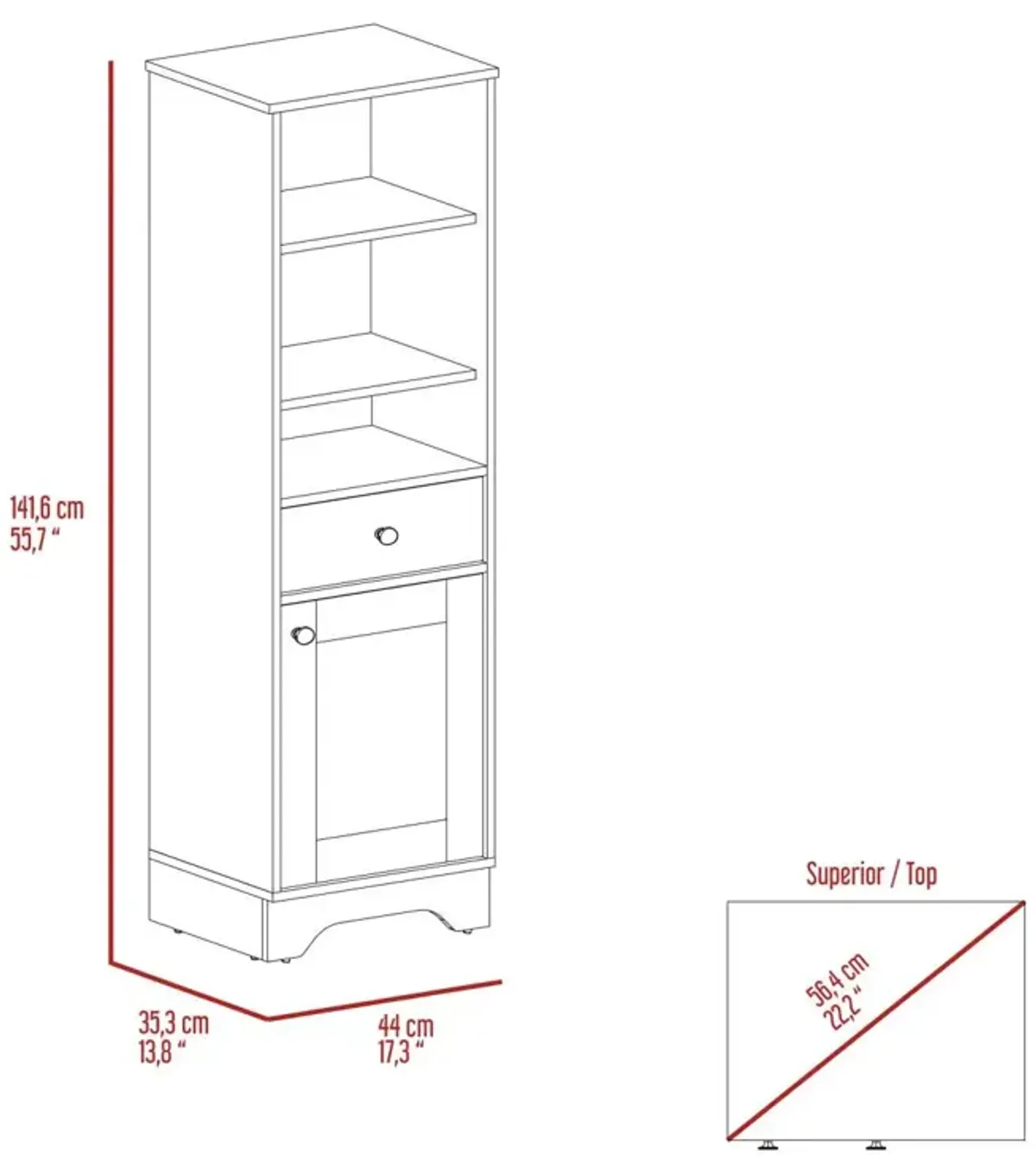 Andalusia 1-Drawer 3-Shelf Linen Cabinet Light Oak And White