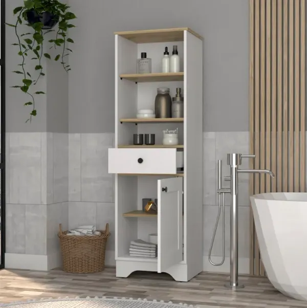 Streamdale Andalusia 1-Drawer 3-Shelf Linen Cabinet Light Oak And White