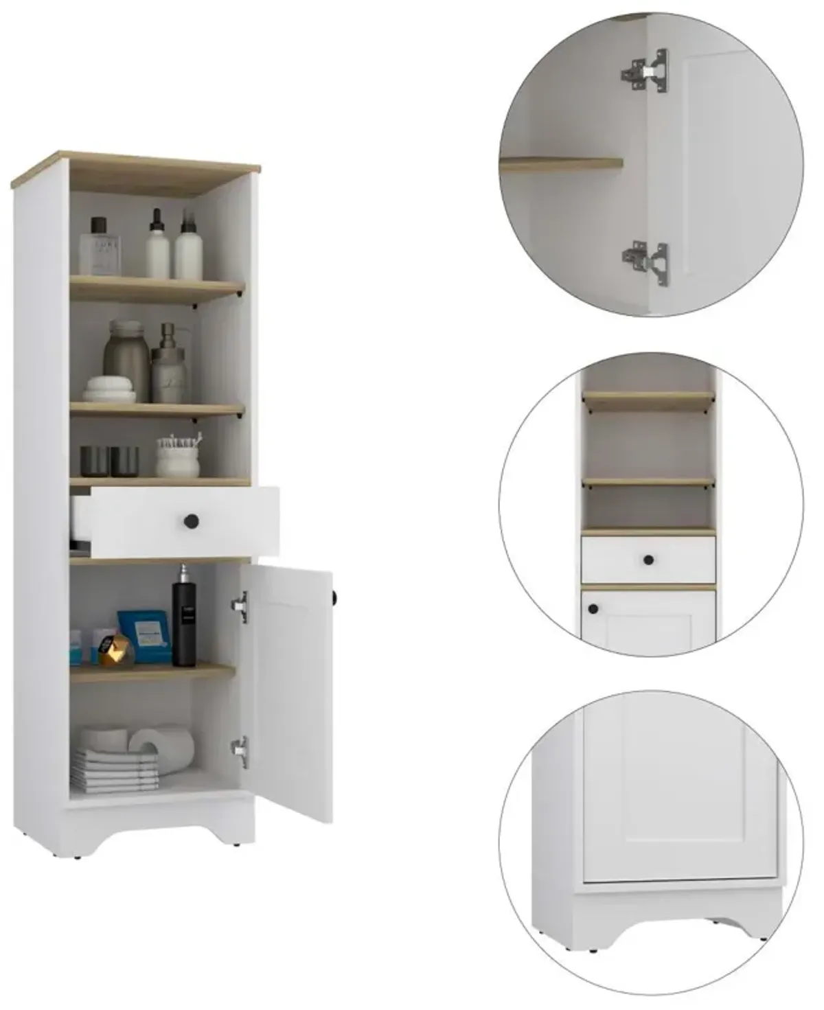 Andalusia 1-Drawer 3-Shelf Linen Cabinet Light Oak And White