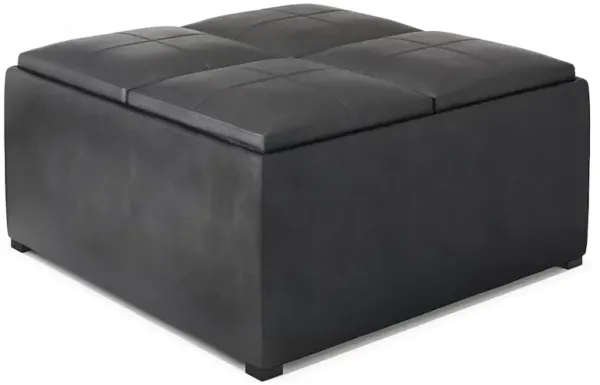 Simpli Home Coffee Table Storage Ottoman In Distressed Black Vegan Faux Leather