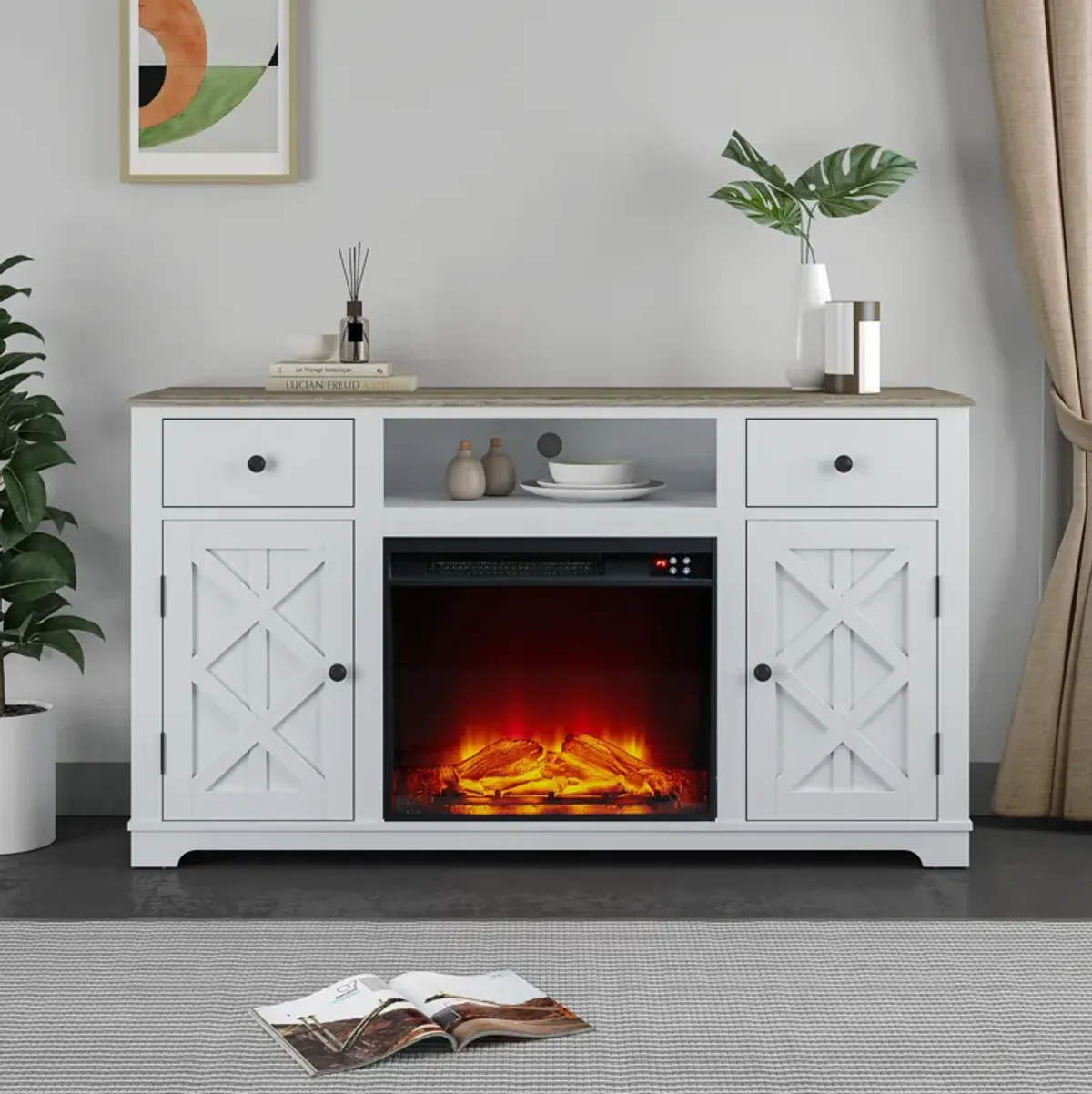 FESTIVO Farmhouse TV Stand with Fireplace for up to 65" TV