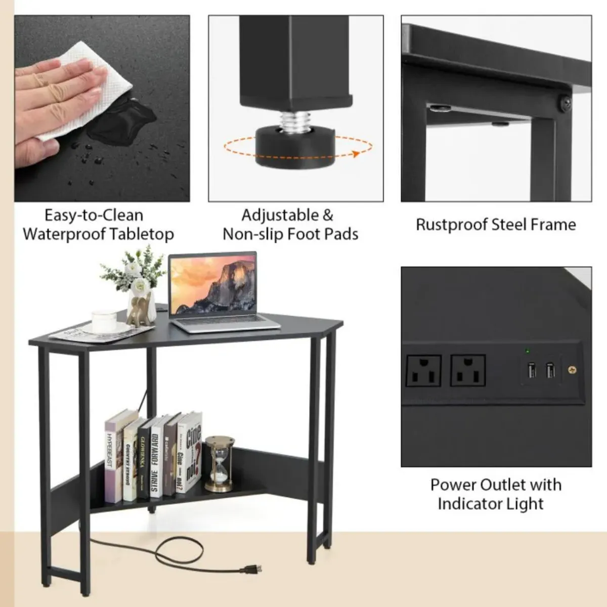 Hivvago Triangle Computer Corner Desk with Charging Station