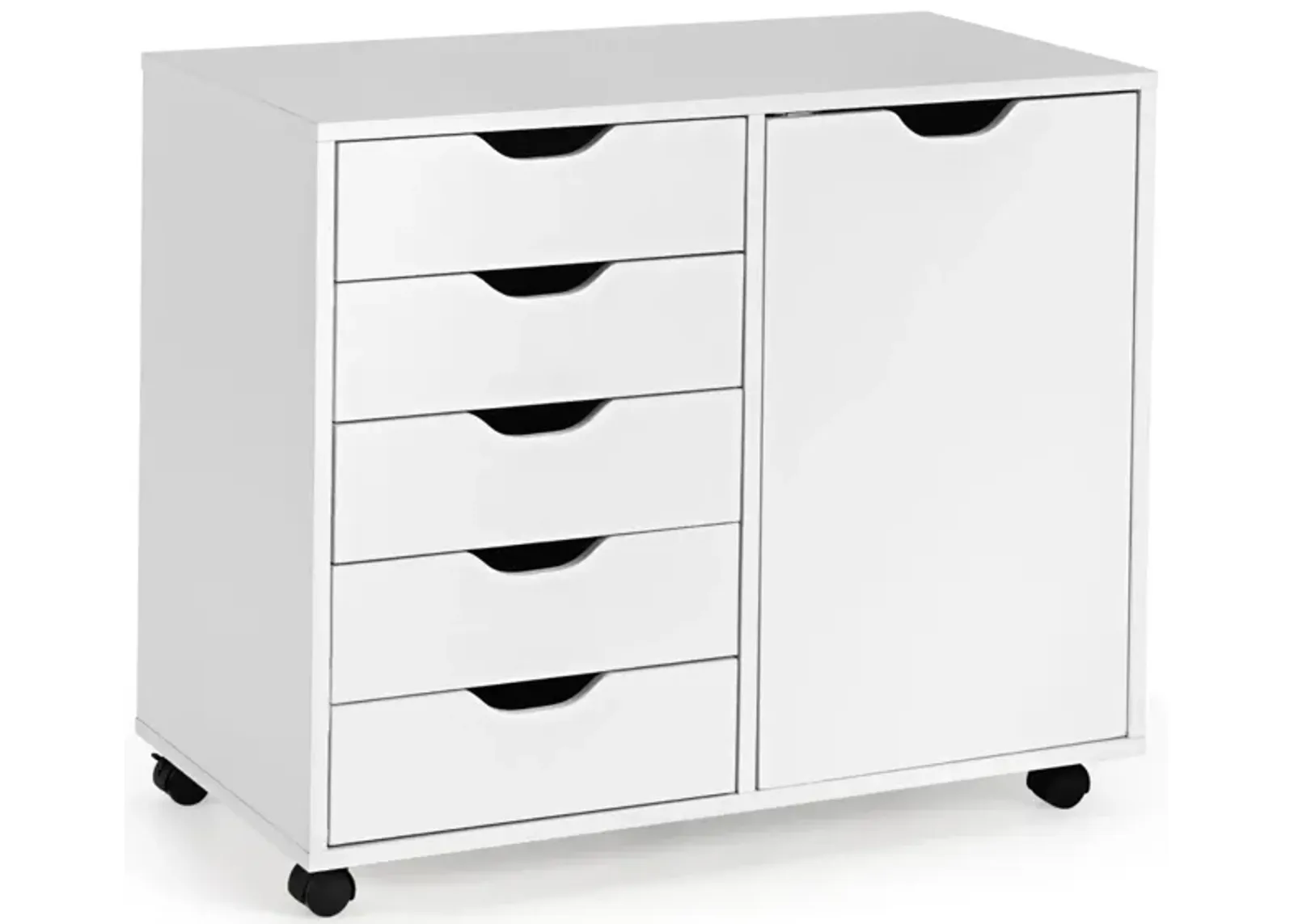 5-Drawer Dresser Chest Mobile Storage Cabinet with Door-White