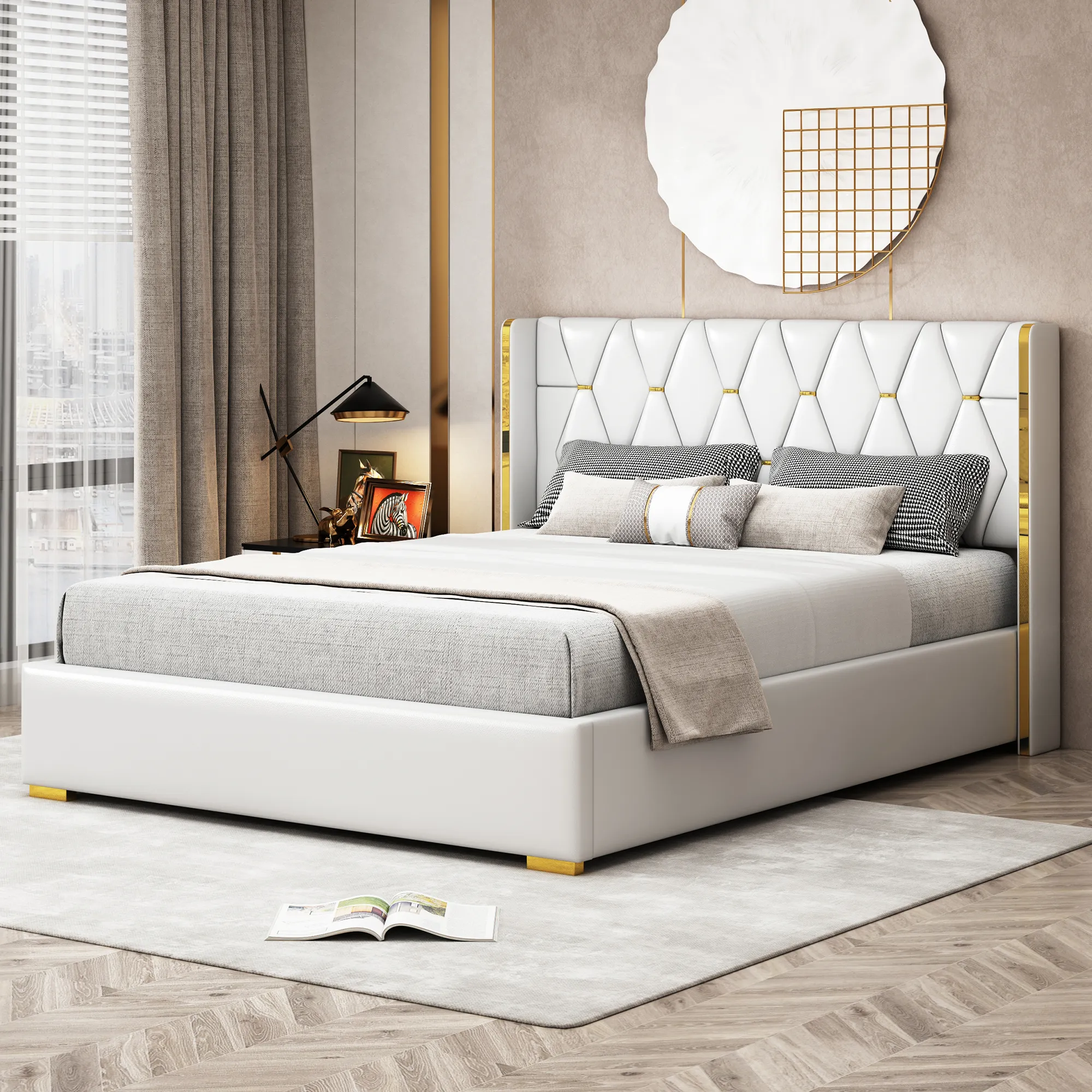 Merax Light Luxurious PU Platform Bed