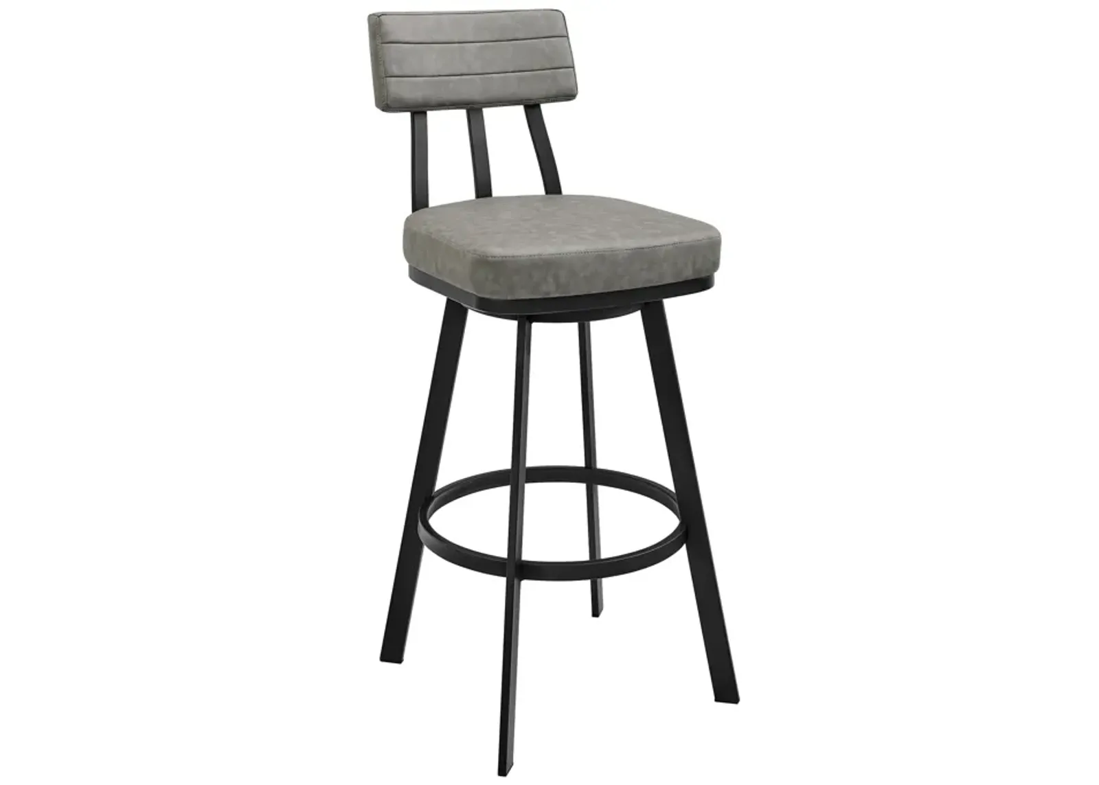 Jinab Swivel Stool in Black Metal with Black Faux Leather