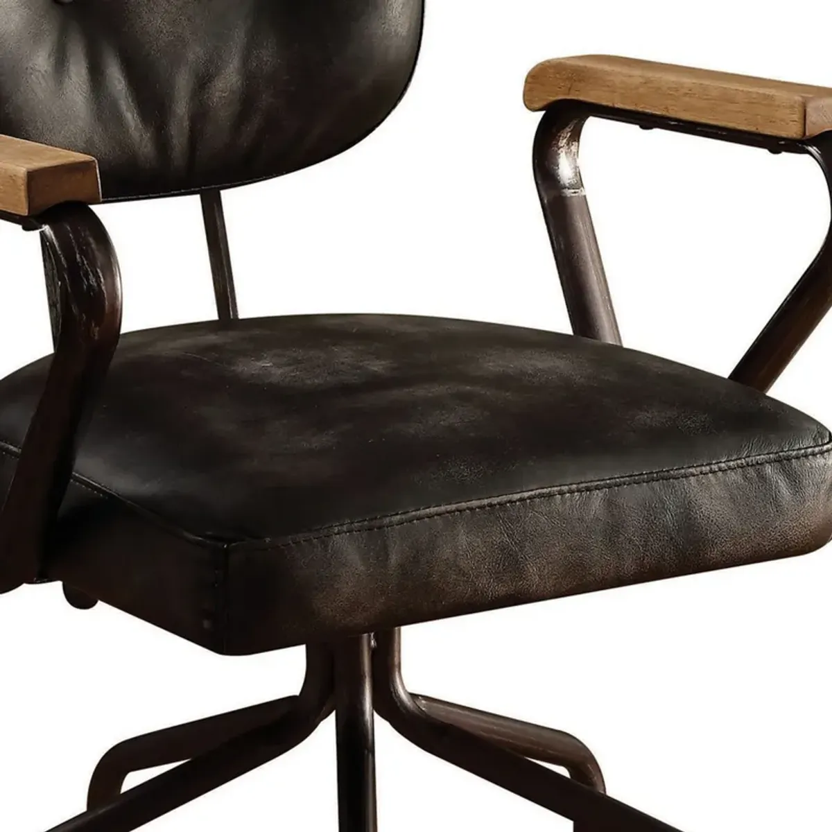 Metal & Leather Executive Office Chair, Black-Benzara