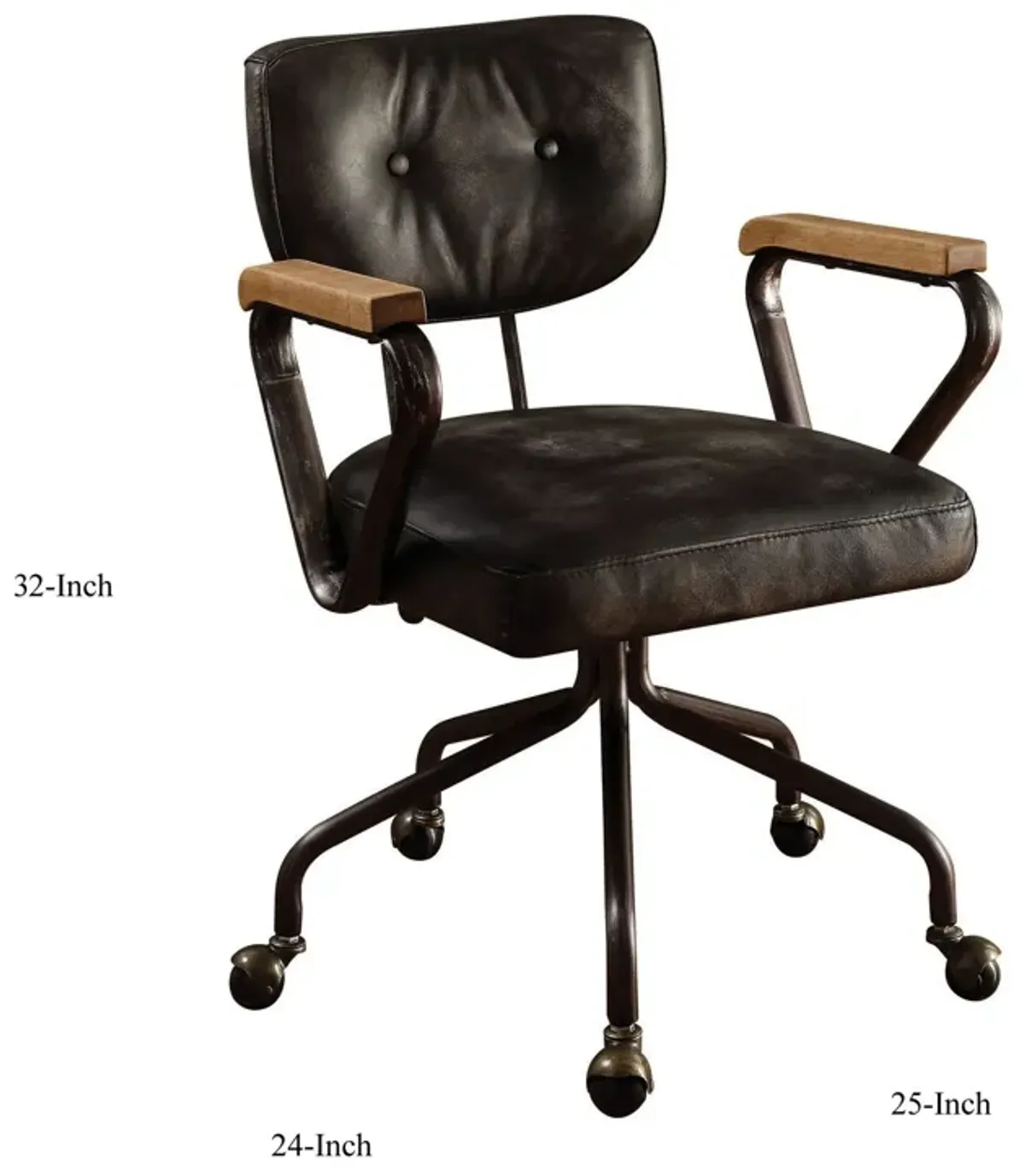 Metal & Leather Executive Office Chair, Black-Benzara