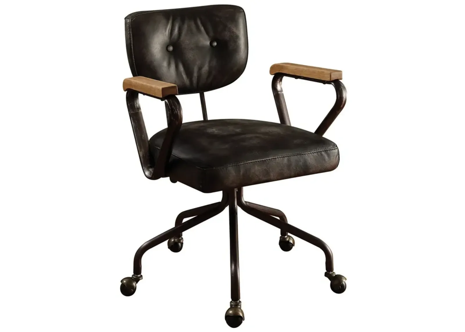 Metal & Leather Executive Office Chair, Black-Benzara