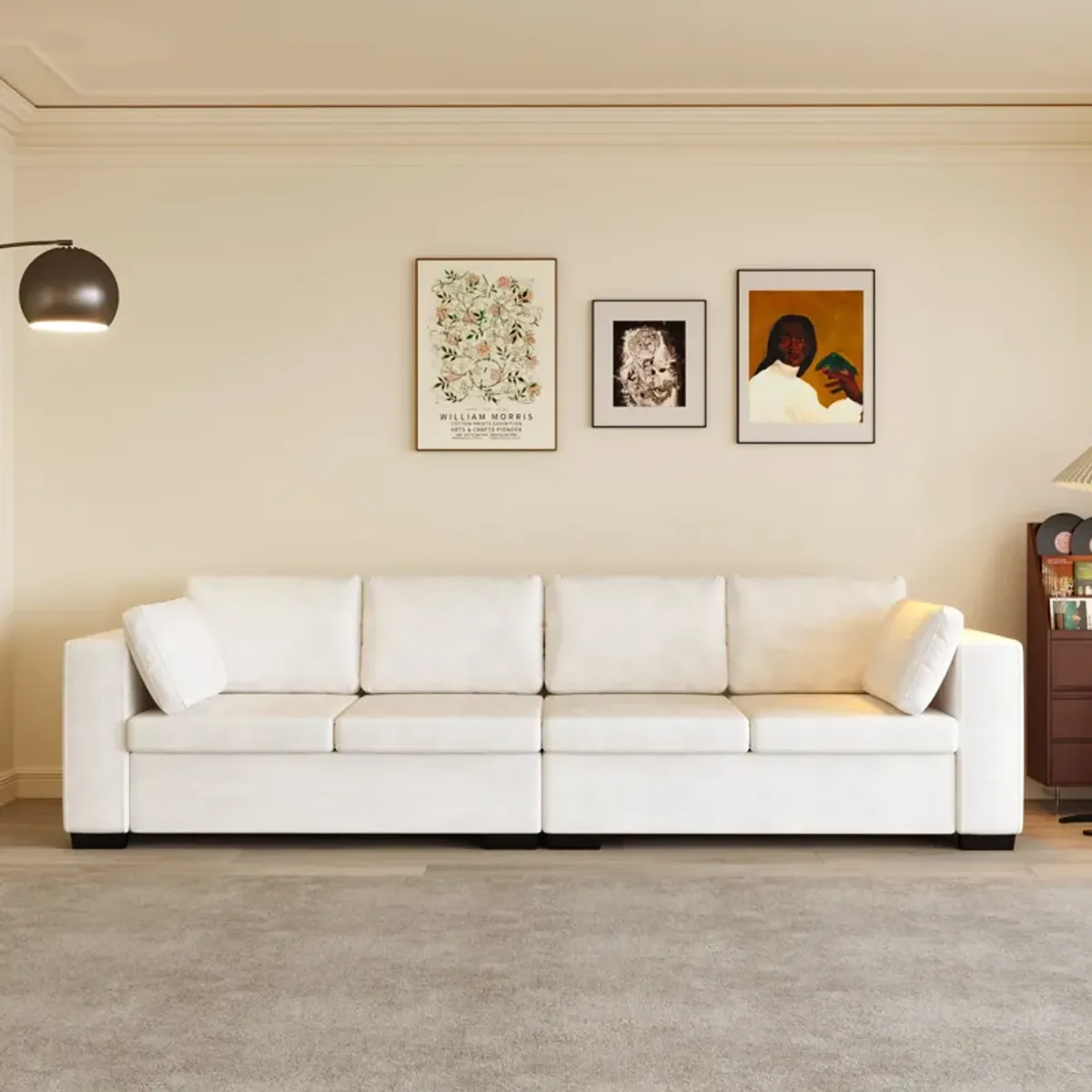 FUFU&GAGA Modern L-Shaped Sectional Sofa in Cream Fabric with Plush Cushions and Wooden Frame, (109.5 in. W x 35.4 in. D x 31.5 in. H), White