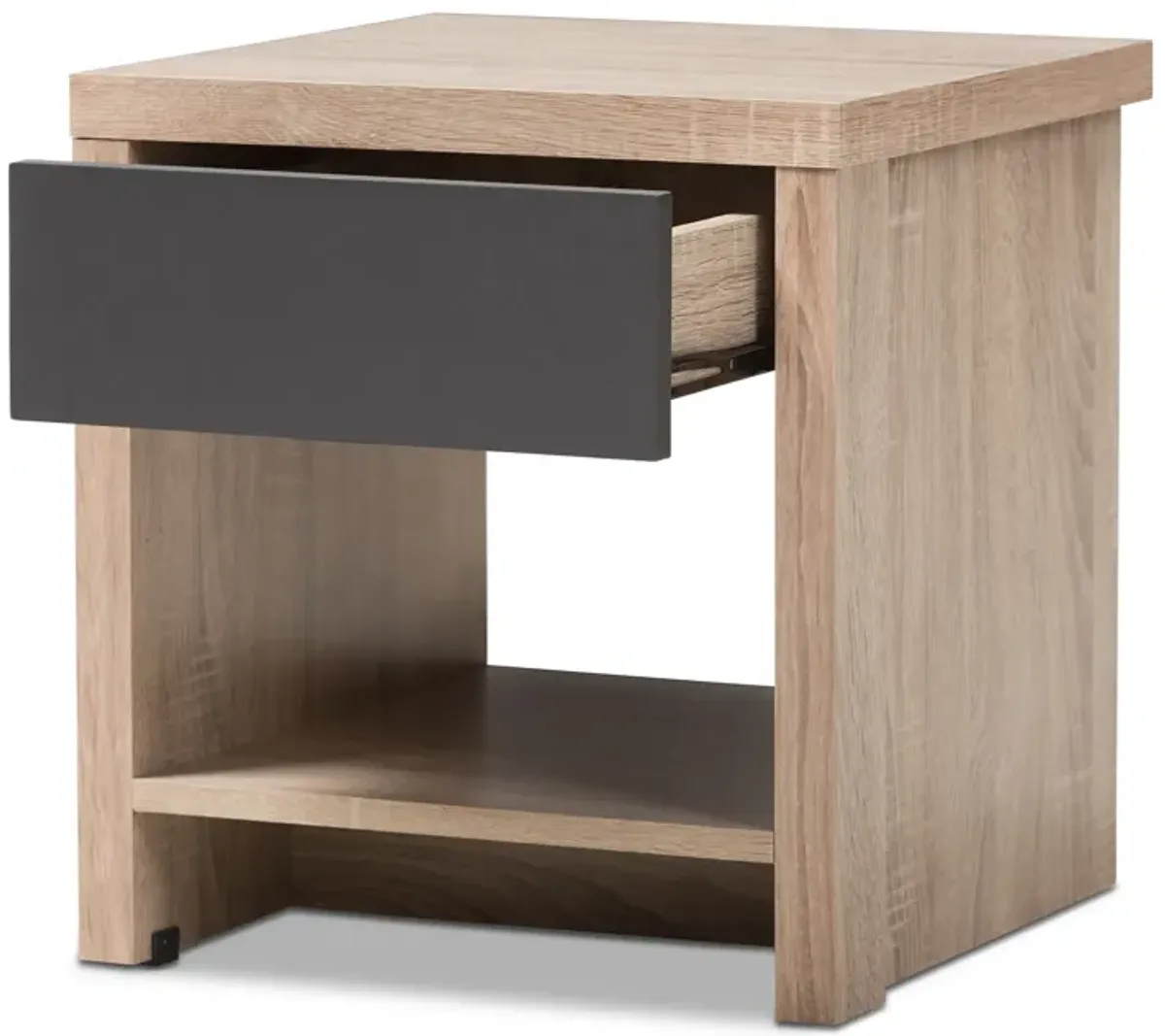 Baxton Studio Jamie Modern Two Tone Oak and Grey Wood 1 Drawer 1 Shelf Nightstand