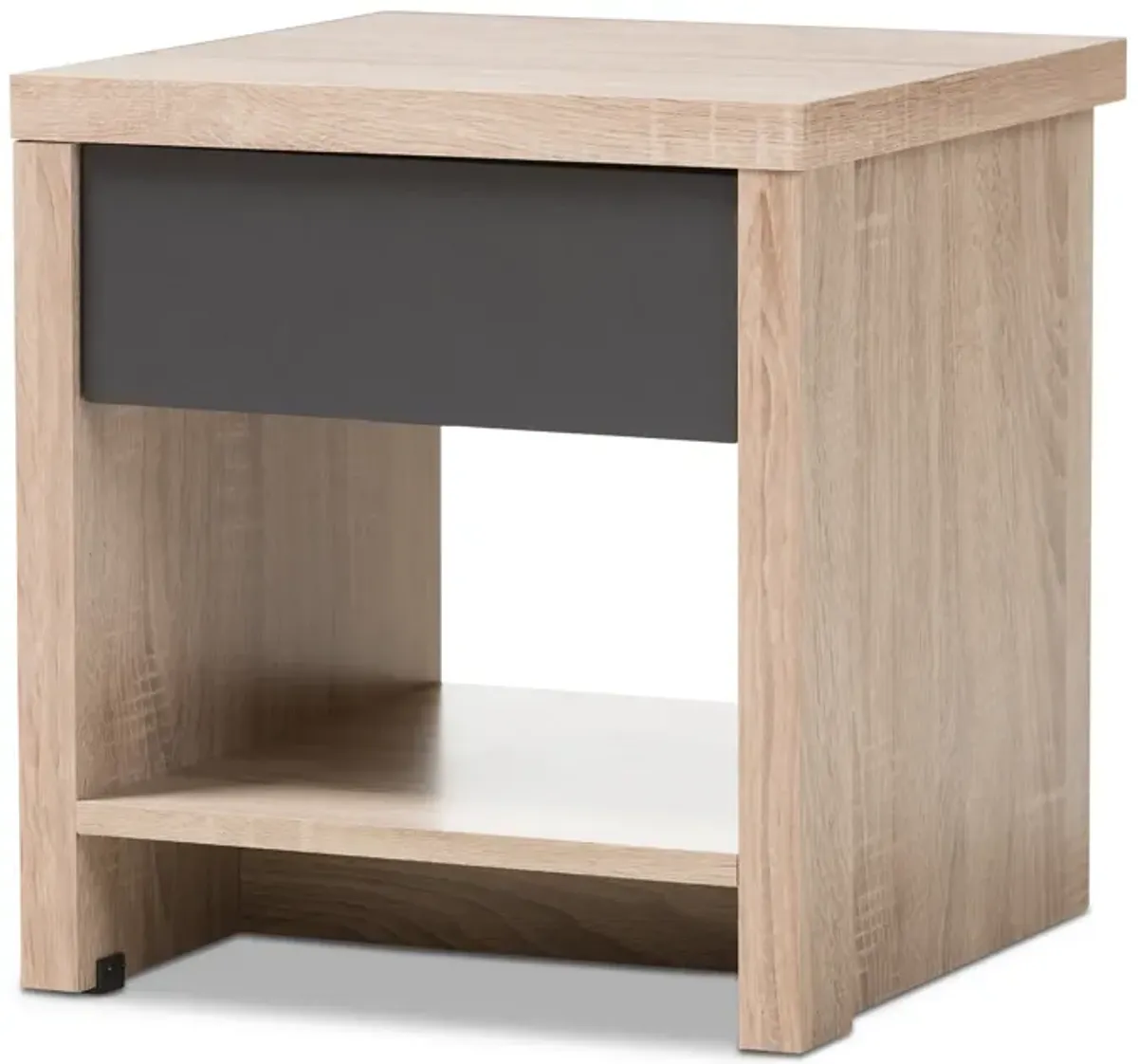 Baxton Studio Jamie Modern Two Tone Oak and Grey Wood 1 Drawer 1 Shelf Nightstand