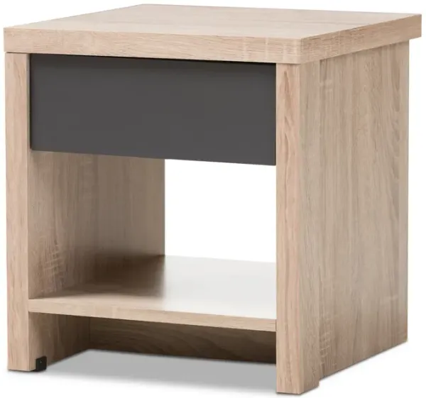 Baxton Studio Jamie Modern Two Tone Oak and Grey Wood 1 Drawer 1 Shelf Nightstand