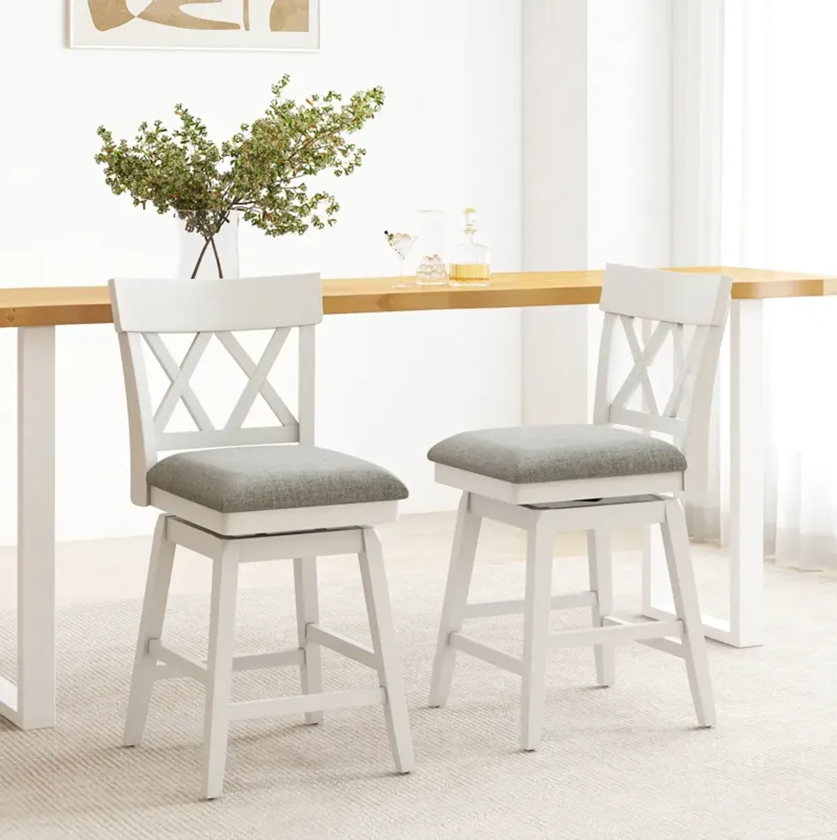Bar Stool with Contoured Backrest and Swivel Padded Seat