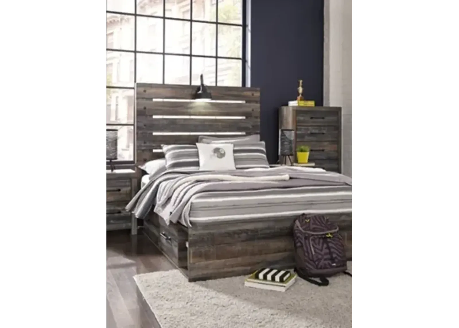 Drystan Full Panel Bed with 4 Storage Drawers