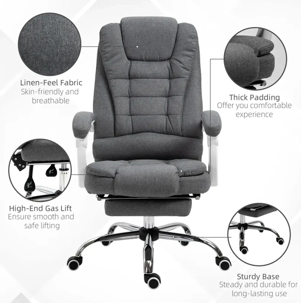 Dark Gray Work Comfort: Office Chair with Retractable Footrest