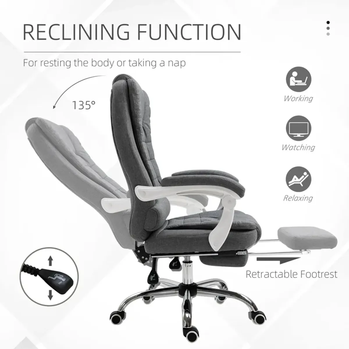 Dark Gray Work Comfort: Office Chair with Retractable Footrest