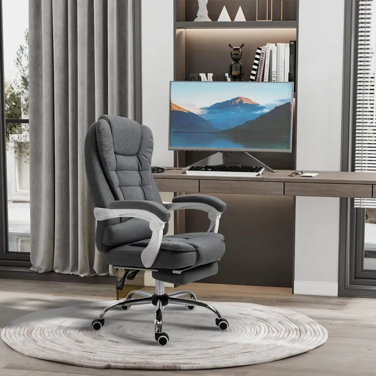 Dark Gray Work Comfort: Office Chair with Retractable Footrest