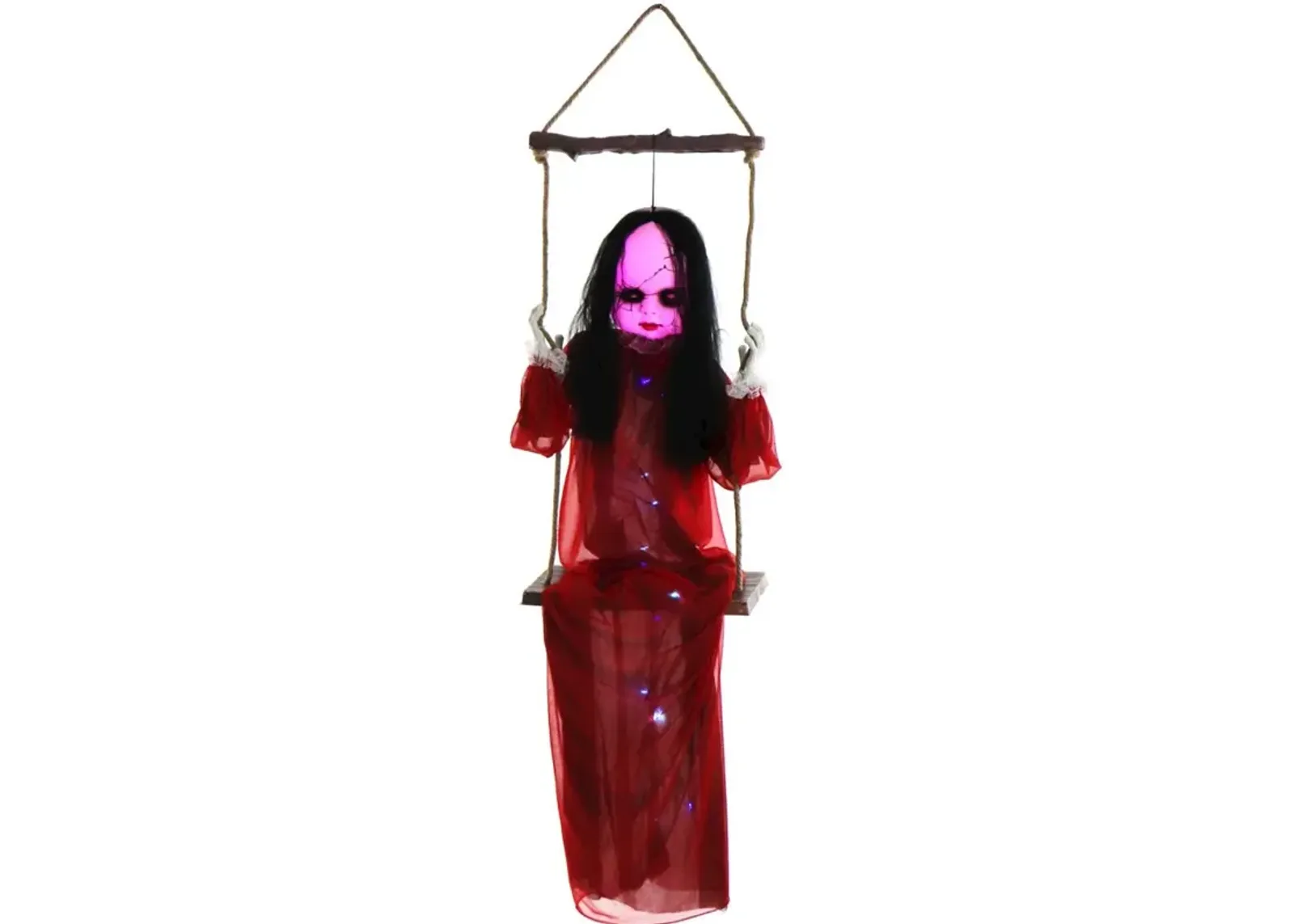 Haunted Hill Farm 6FT Swing Girl in Red Dress with lights