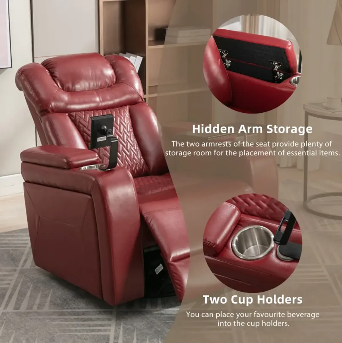 Merax 270 Degree Swivel PU Leather Power Recliner Chair