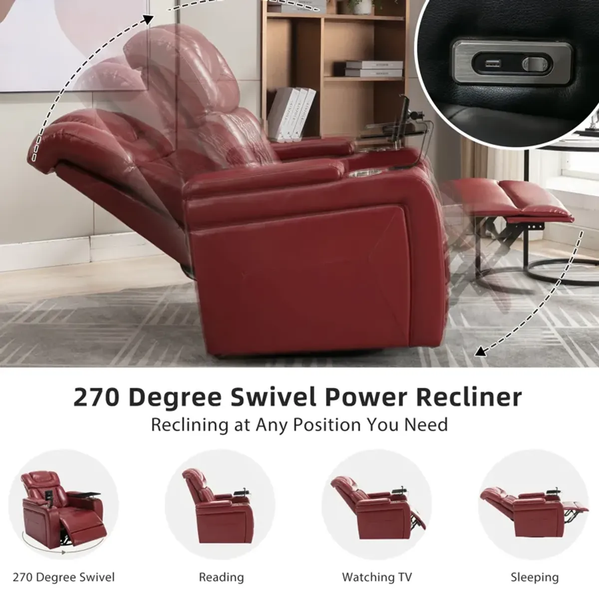 Merax 270 Degree Swivel PU Leather Power Recliner Chair