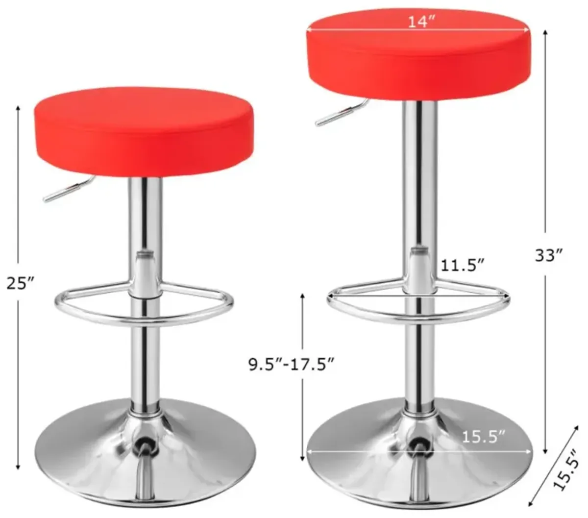 Hivvago Set of 2 Adjustable Swivel Round Bar Stool  Pub Chairs