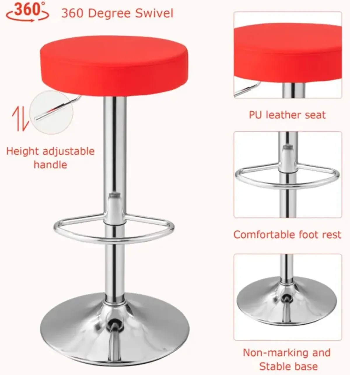 Hivvago Set of 2 Adjustable Swivel Round Bar Stool  Pub Chairs