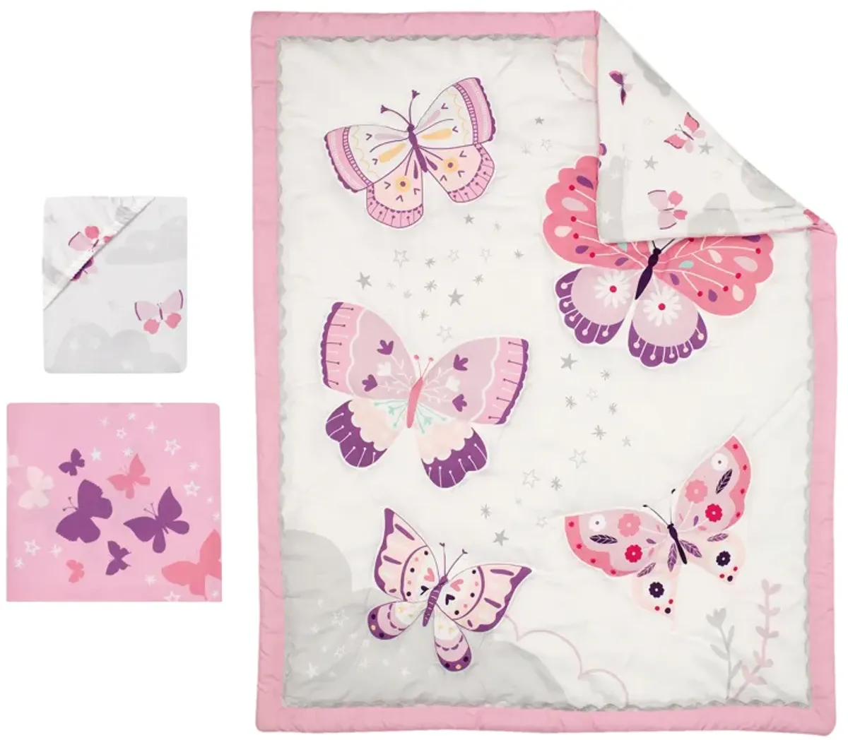 Bedtime Originals Butterfly Kisses Pink/Purple 3-Piece Baby Crib Bedding Set