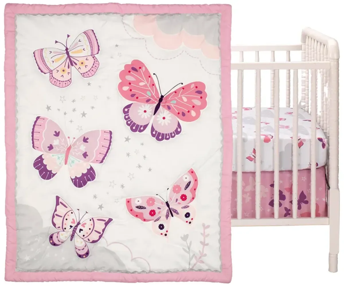 Bedtime Originals Butterfly Kisses Pink/Purple 3-Piece Baby Crib Bedding Set