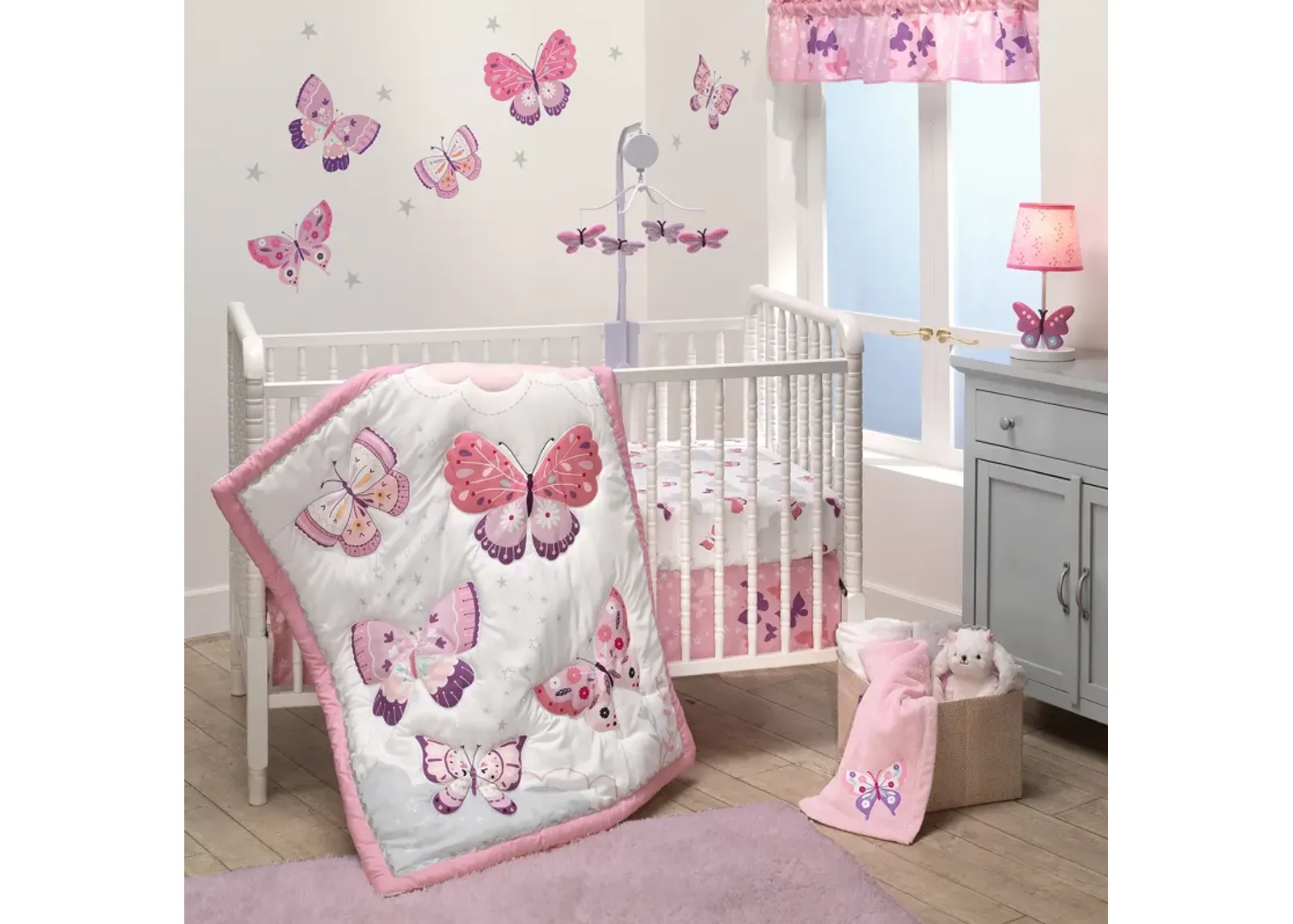 Bedtime Originals Butterfly Kisses Pink/Purple 3-Piece Baby Crib Bedding Set