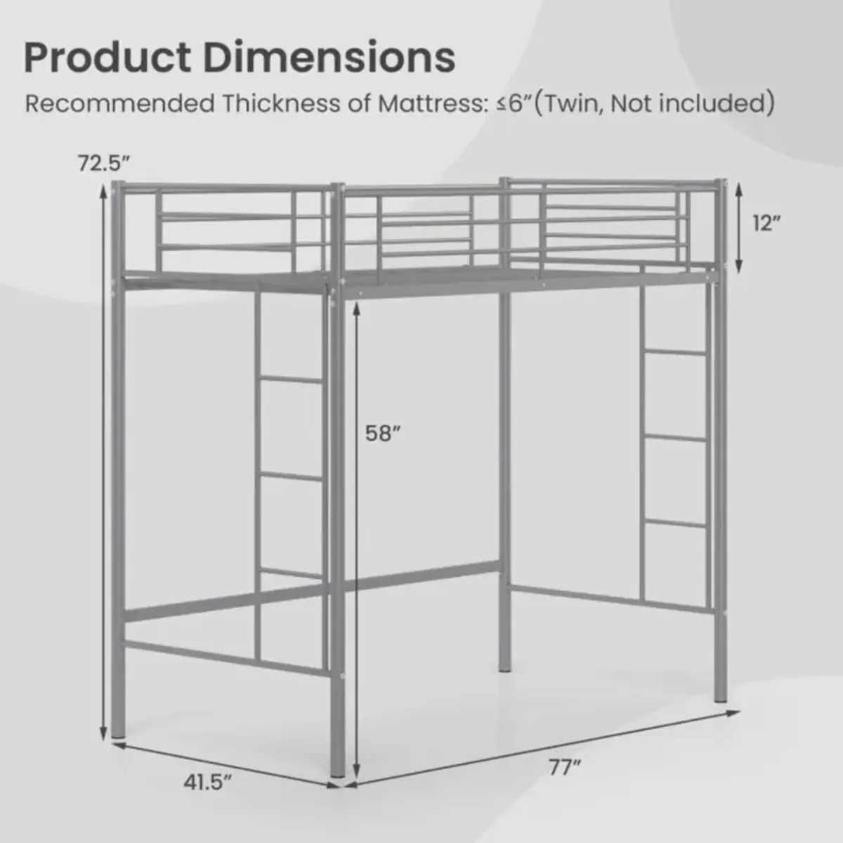 Hivvago Twin Loft Bed Frame with 2 Ladders Full-length Guardrail