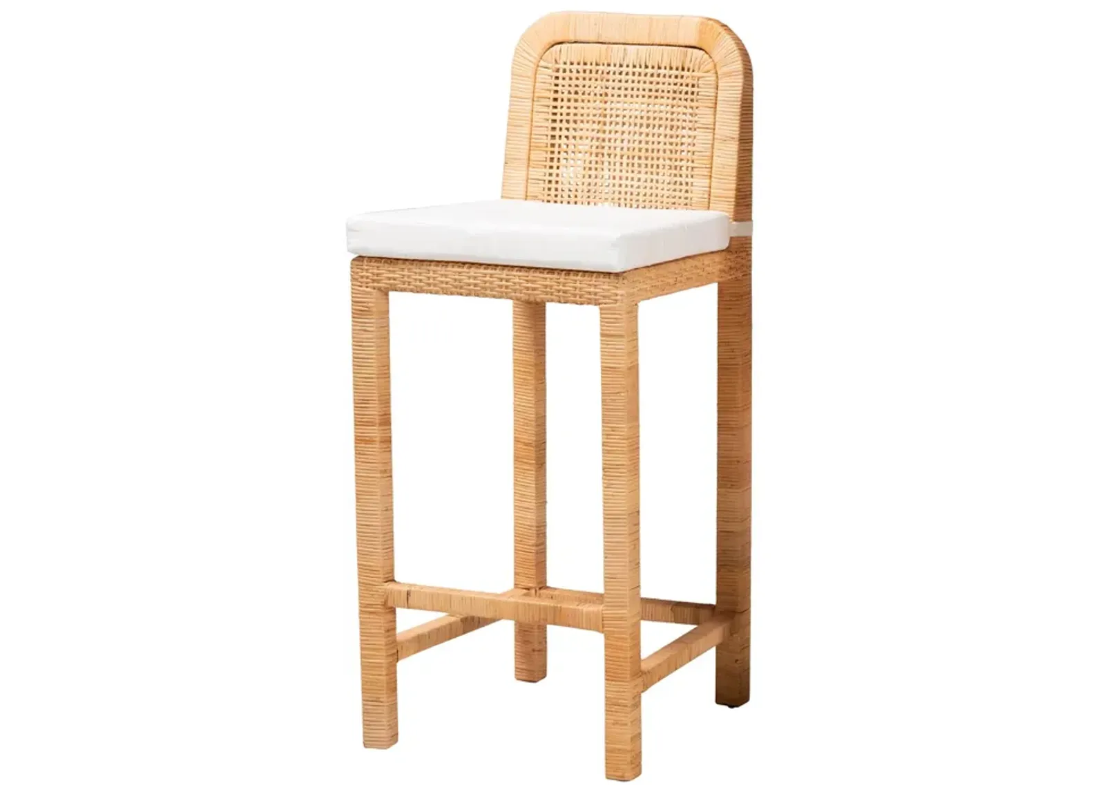 Bali & Pari Zariah Modern Bohemian Natural Brown Rattan and Mahogany Wood Bar Stool