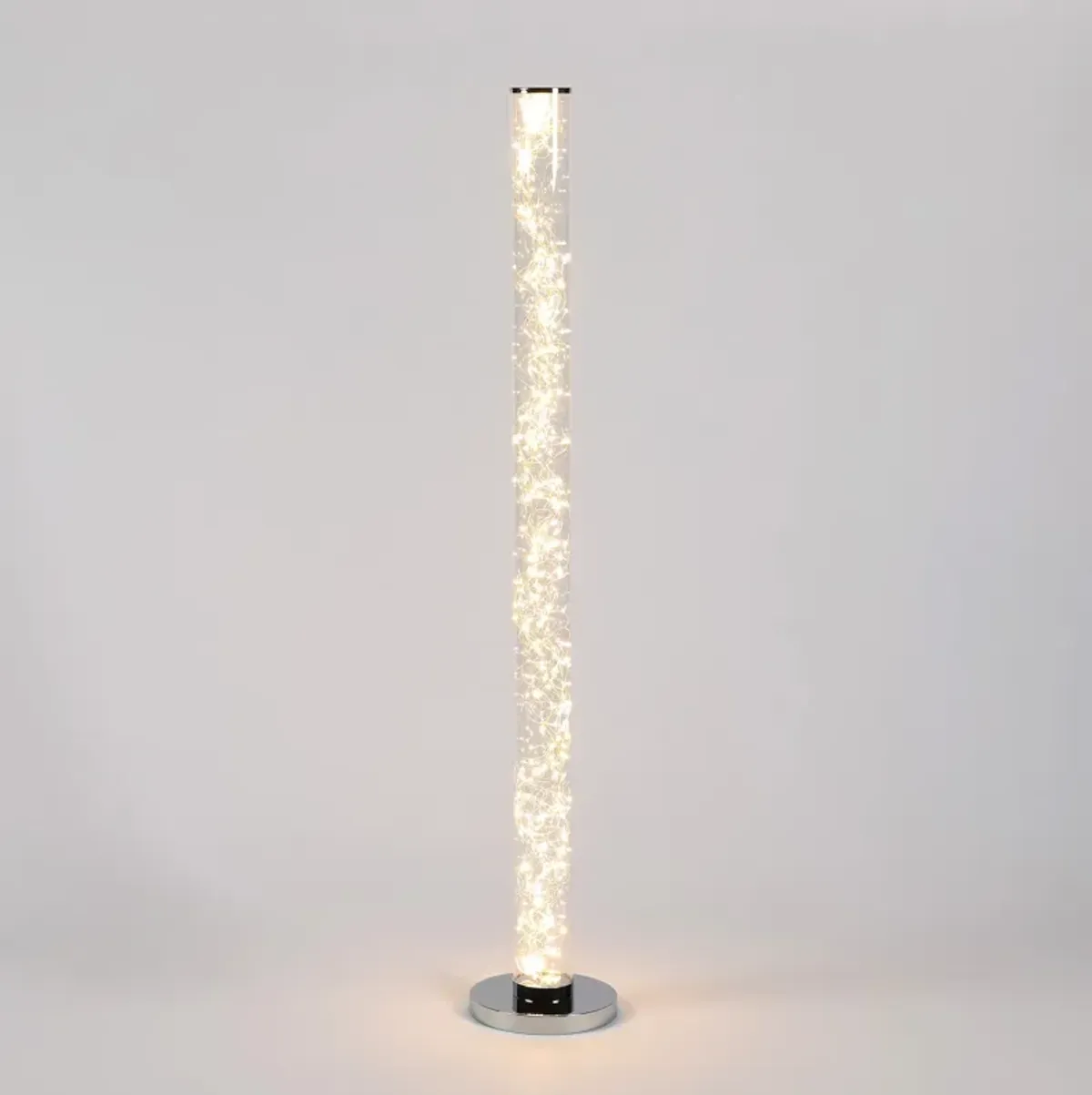 Hivvago 49" White Metal LED Column Floor Lamp With Clear Acrylic Drum Shade