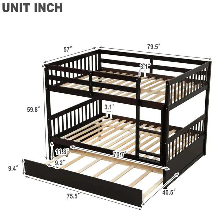 Full Over Full Bunk Bed With Trundle