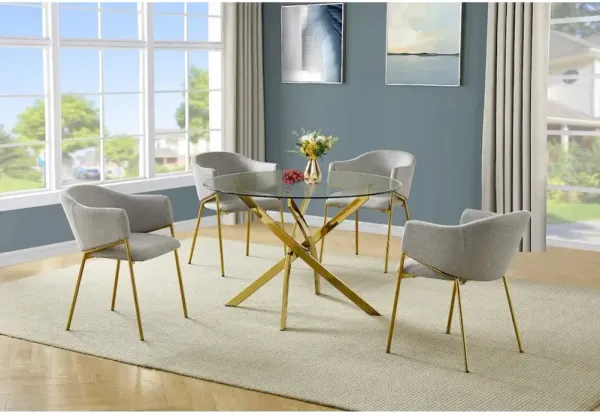 Best Quality Furniture 5Pc Round Glass Dining Table With 4 Gray Side Chairs