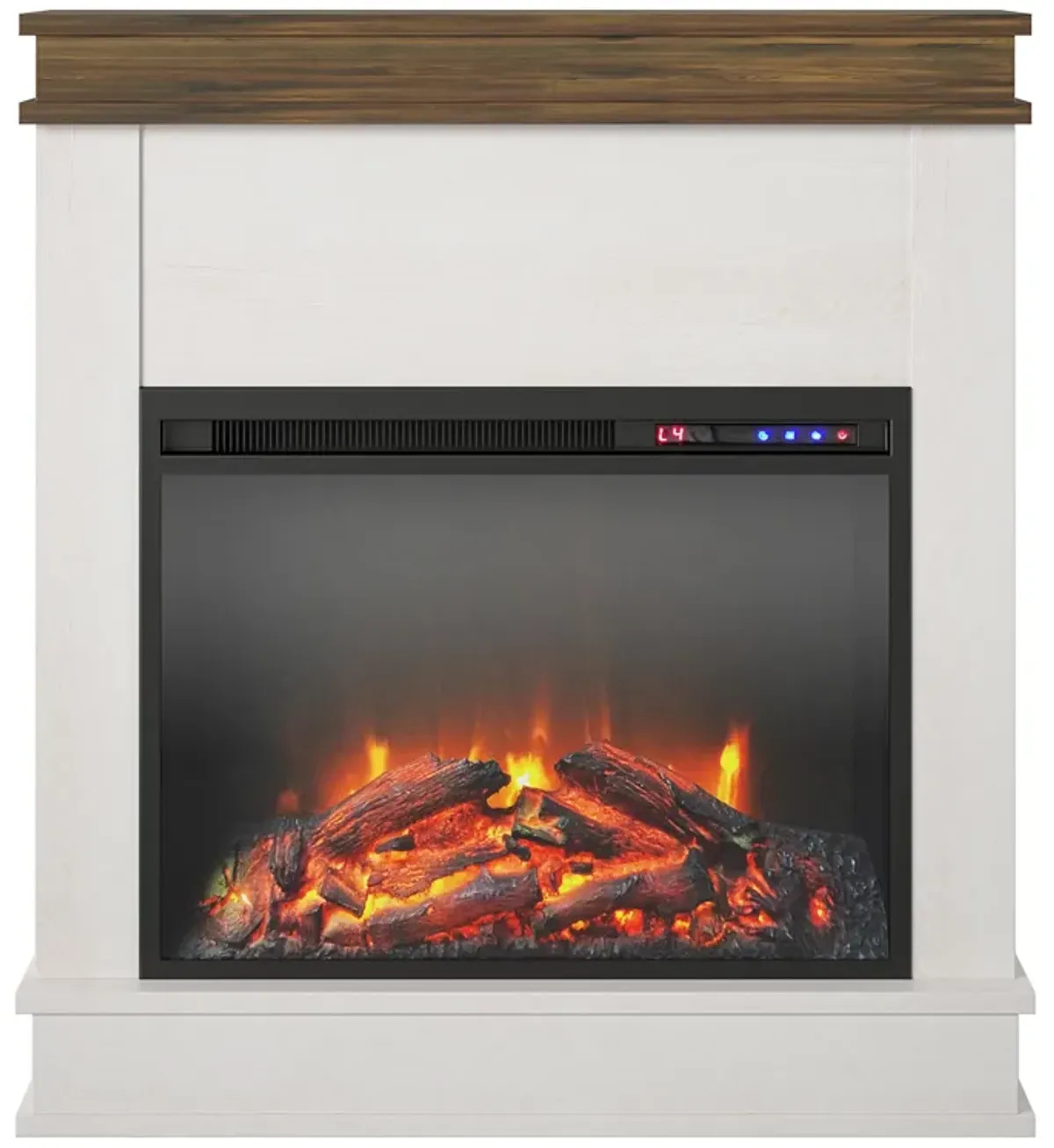 Mateo Electric Fireplace with Mantel and Touchscreen Display, Ivory Oak with Rustic Mantel