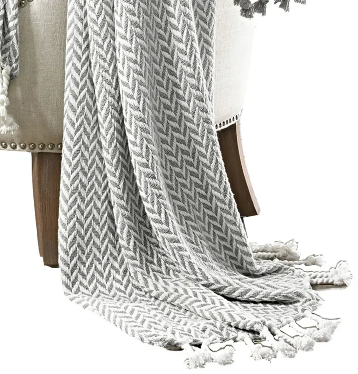 Calabria Herringbone Cotton Throw The Urban Port, Set of 2, Gray and White - Benzara