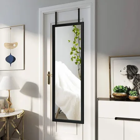 QuikFurn Black Full Length Bedroom Mirror with Over the Door or Wall Mounted Design