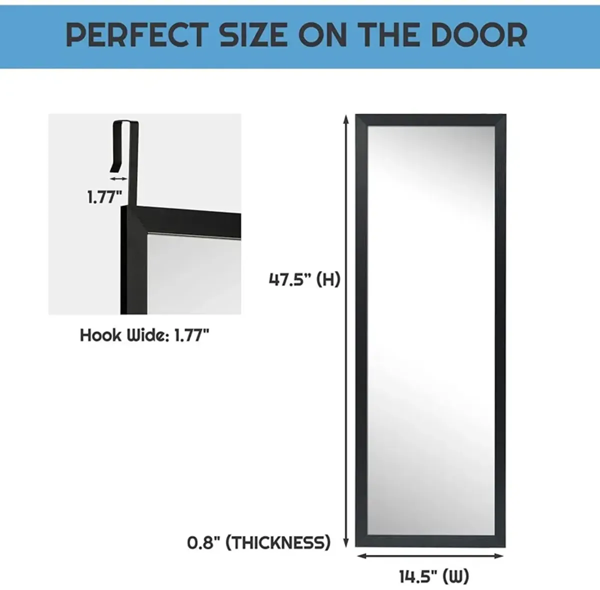 Hivvago Black Full Length Bedroom Mirror with Over the Door or Wall Mounted Design