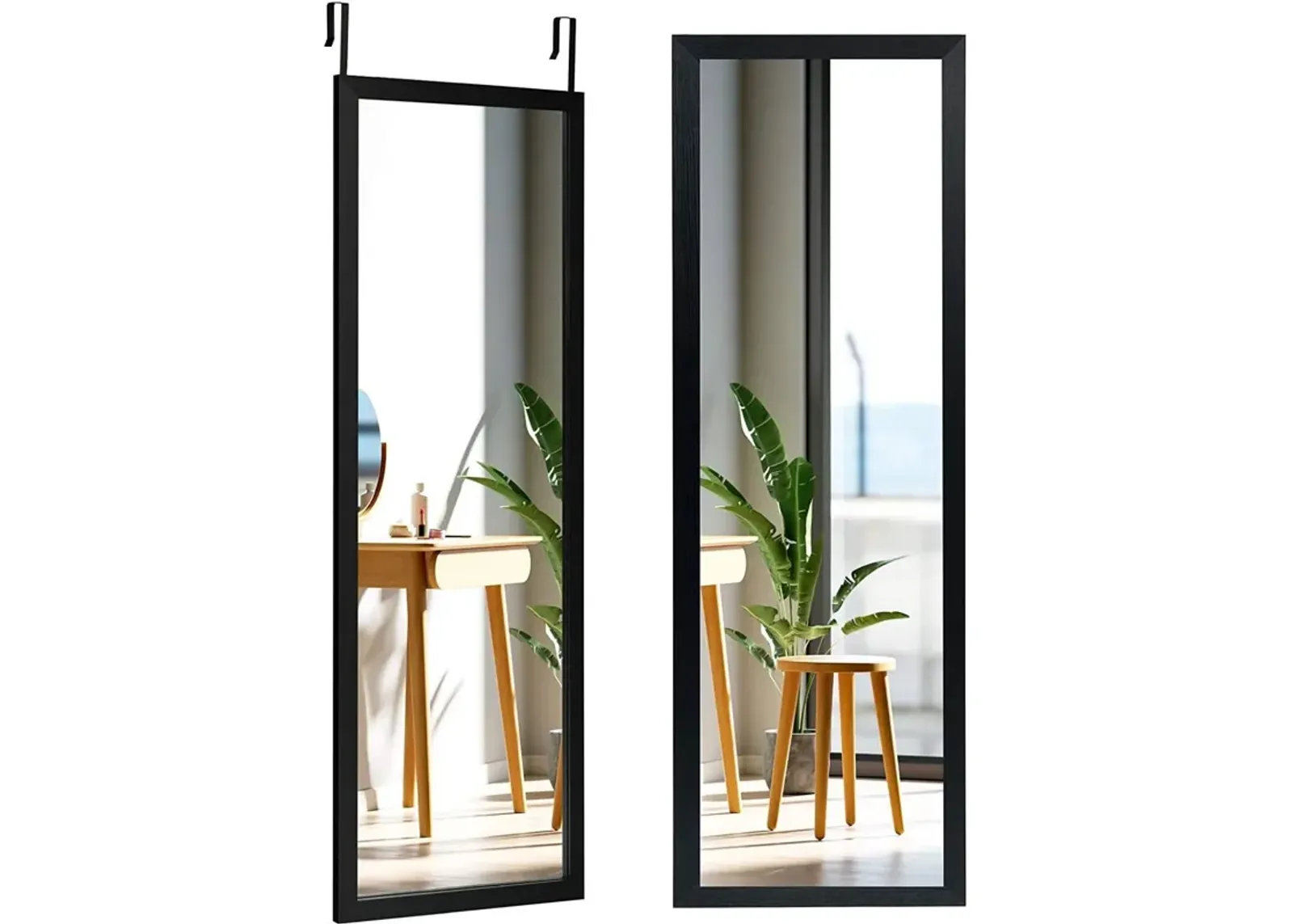 QuikFurn Black Full Length Bedroom Mirror with Over the Door or Wall Mounted Design