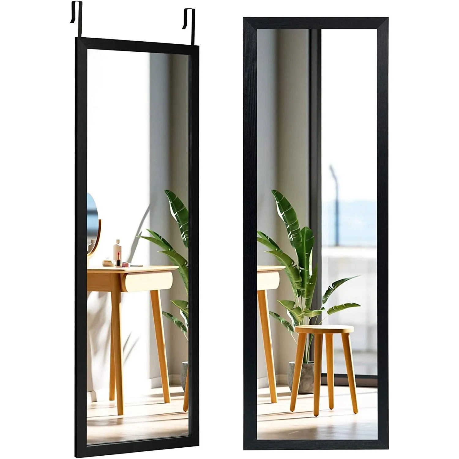 QuikFurn Black Full Length Bedroom Mirror with Over the Door or Wall Mounted Design